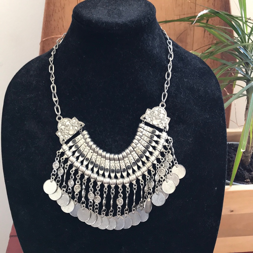 Tanjore silver boho chic hippie necklace NEW